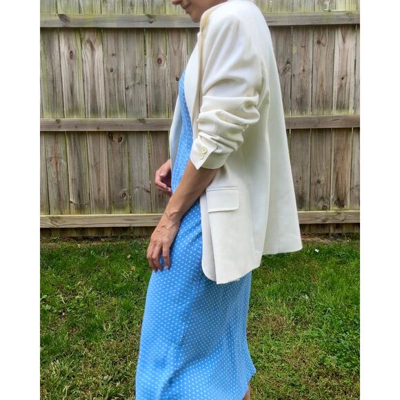 90s Vintage Washed French Blue Bias Cut Dress / Micro Polka Dot - Picture 6 of 10